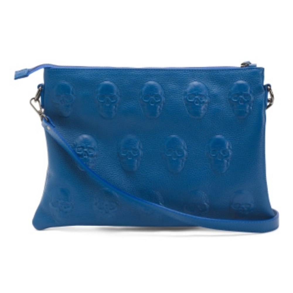 💙🔹️ IO Pelle🔹️blue  Leather Multi  Skull Pouch/  Crossbody Handbag